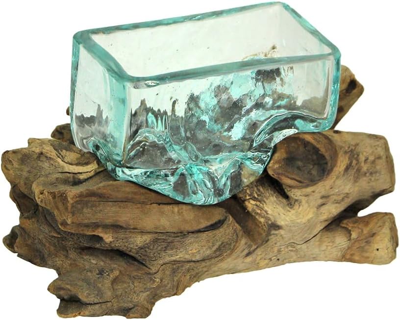 Rectangular Glass On Driftwood Decorative Bowl/Vase/Terrarium Succulent Planter Brown