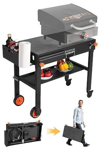 Outdoor Grill Table,Blackstone Griddle Stand,BBQ Prep Table With Wheels And Seasoning Tray,Universal Grill Cart Fit 17 Inch Or 22 Inch Griddle,Folds Flat Quickly Ninja Grill Stand