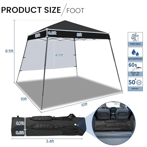 Topeakmart 10 x 10ft Pop-Up Canopy Tent, Portable Instant Shelter Tent with Sun Shade Wall, Outdoor Canopy with Bonus Backpack Bag for Family Trip, BBQ, Camping, 4 Sandbags, Easy Assemby Black