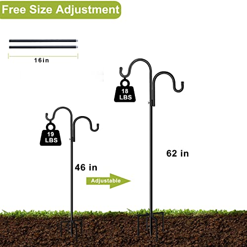Double Shepherds Hook for Outdoor,78 Inch Bird Feeder Pole with 5 Prongs Base,Adjustable Heavy Duty Garden Hanging Holder for Hanging Plant,Solar Light,Weddings Decor,Hummingbird Feeder（1 Pack）