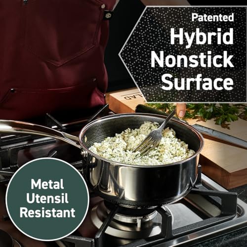 HexClad Hybrid Nonstick 1-Quart Saucepan with Tempered Glass Lid, Stay-Cool Handle, Dishwasher Safe, Induction Ready, Compatible with All Cooktops