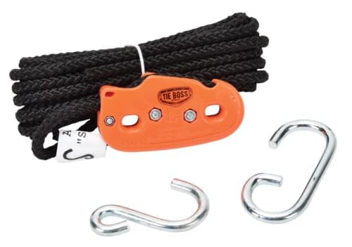 Tie Boss - 1/4 Inch, Medium Duty, (150 lbs Working Load Limit), Weather Resistant, Tie Down, Rope Tightening System, (w/15 ft Rope) (Pack of 1)