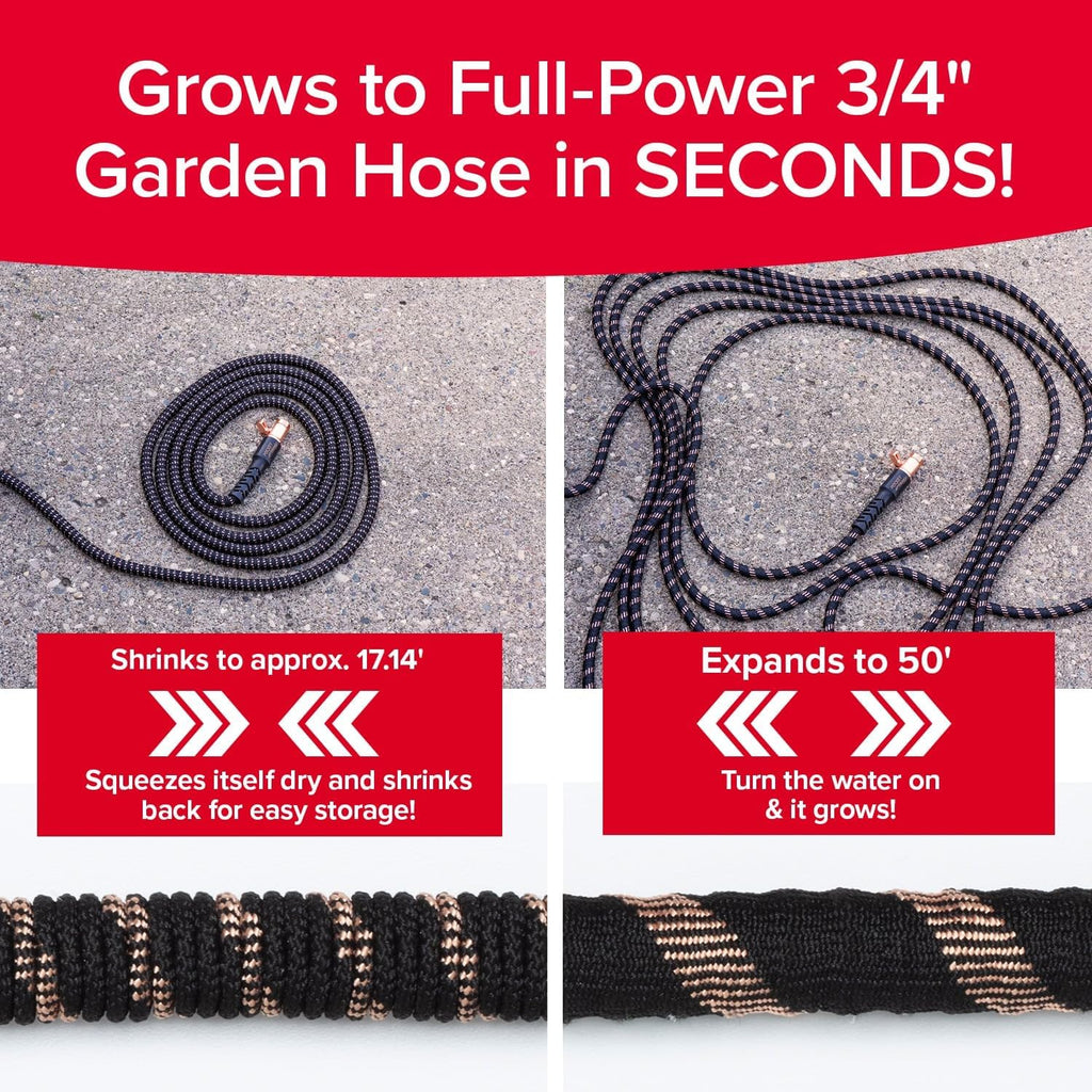 Pocket Hose Copper Bullet Expandable Garden Hose w/10 Pattern Thumb Spray Nozzle AS-SEEN-ON-TV 50 FT 650psi 3/4 in Patented Lead-Free Ultra-Lightweight Solid Copper Anodized Aluminum Fittings No-Kink
