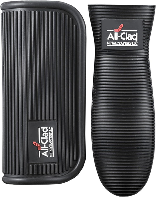 All-Clad Silicone Grip Set: 100% Silicone Flexible & Heat Resistant Ribbed Grip Set - Perfect for Cast Iron, Steel, or Glass, (2-Piece), Black/Grey