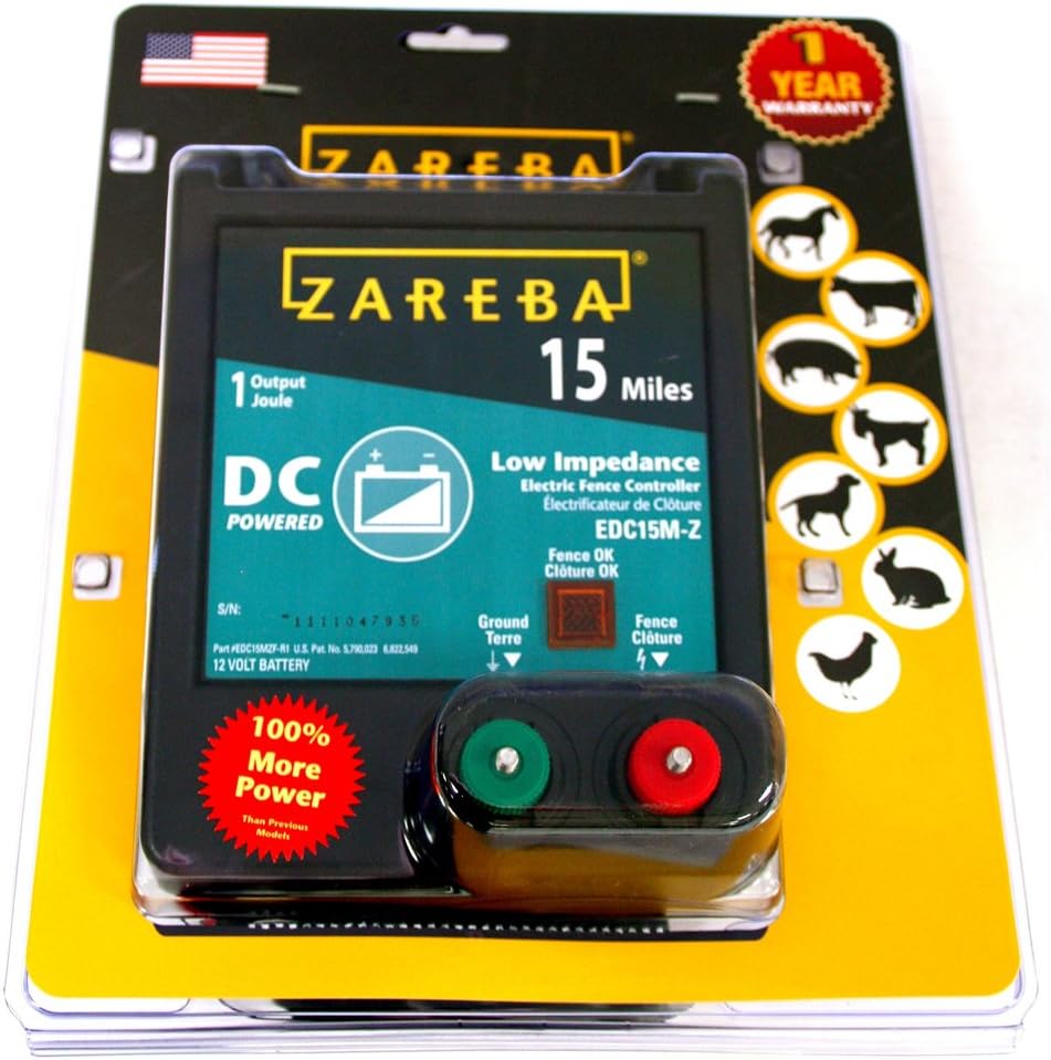 Zareba EDC15M-Z 15-Mile Battery Operated Low Impedance Electric Fence Charger, Black