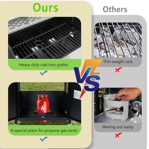 Large Propane Gas Grill with 4-Burners and Side Burner,Outdoor BBQ Grill Griddle with Porcelain-Enameled Cast Iron Grates, Stainless Steel Camping Barbecue Griddle for Patio,Garden,47000 BTU