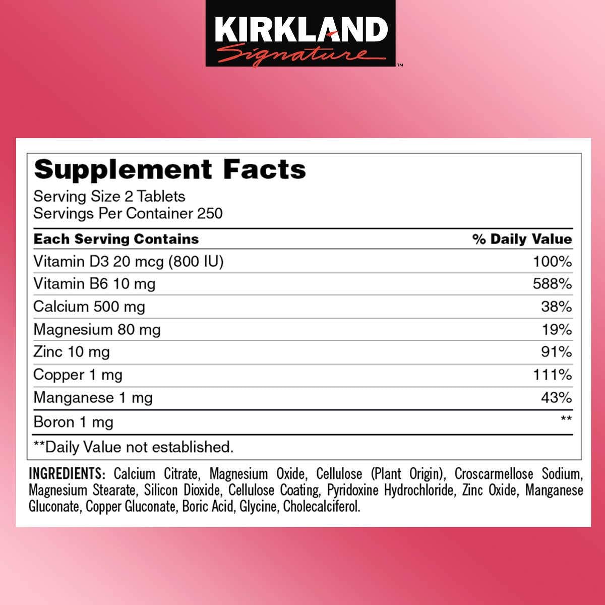 Kirkland Calcium Citrate Magnesium and Zinc, with Vtamin D3, 500 Count (Pack of 1)