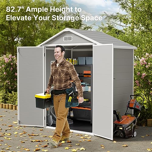 Gizoon 5x3 FT Resin Outdoor Storage Shed with Floor, Waterproof Lockable Storage Shed with Window, Plastic Outside Tool Storage Shed for Garden, Backyard, Patio, Lawn, Gray