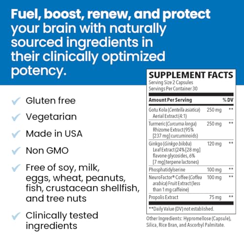 NeuroQ Memory & Focus - Boosts Cognitive Performance & Healthy Brain Function - Neuroprotective Formula by Dr. Dale Bredesen - Gotu Kola Ginkgo Phosphatidylserine Coffee Fruit & Propolis - 60 Capsules