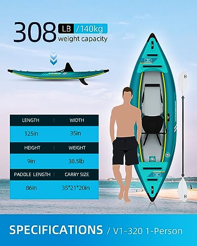 OCEANBROAD V1 Inflatable Sit-in Kayak, with Paddle(s), Kayak Seat(s), Pedal(s), Hand Pump and Bag