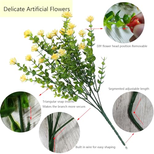 Yellow Artificial Flowers Outdoor,Yellow Fake Flowers Outdoor,UV Resistant Yellow Faux Flowers Outdoors,Front,Porch Decor,Yellow Artificial Flowers for Outdoors Clearance