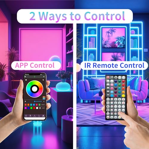 100FT LED Lights for Bedroom, RGB LED Strip Lights Music Sync Color Changing Effects, DIY Cuttable Led Light Strip with Remote and App Control Led Lights for Room Decor Aesthetic and Parties