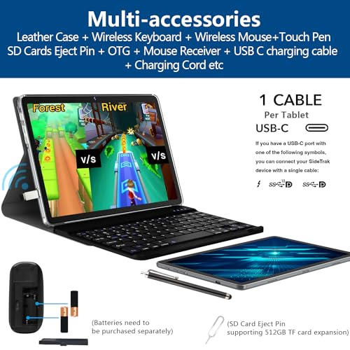 Tablet 10.1 Inch 128 Storage+1TB Expand 2 in 1 Android Tablets, Tablet with Keyboard Case Mouse, 5G Dual WiFi, GPS, Octa Core, HD Touchscreen,13MP Dual Camera, Bluetooth, 7000 mAh Battery -Silver