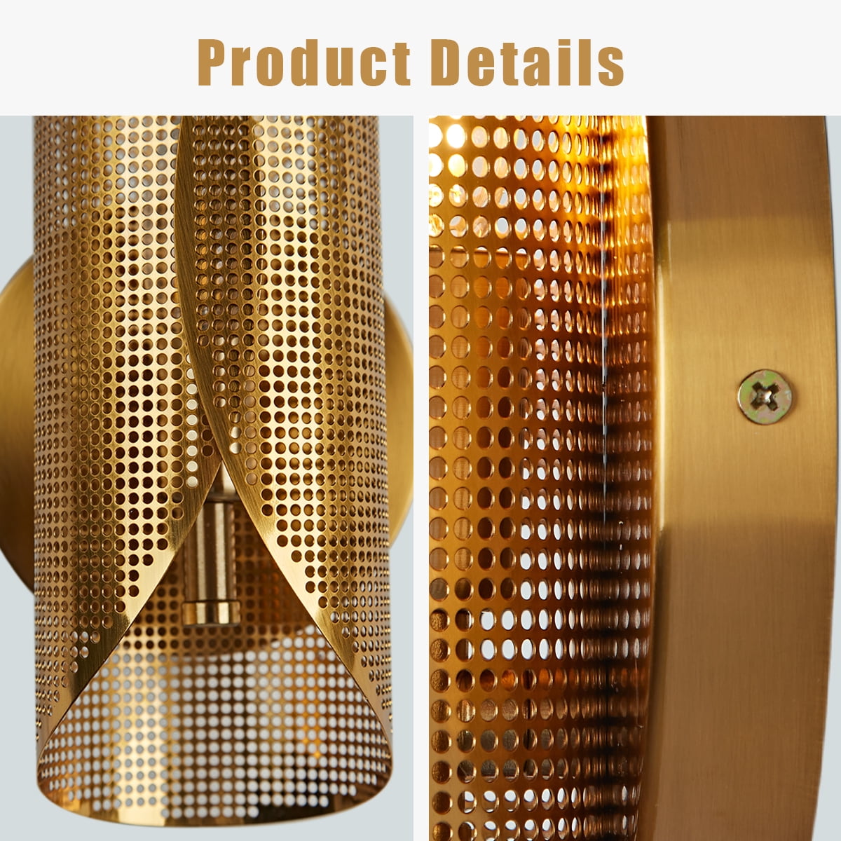 Modern Curved Elegance Rounded Perforated Metal Canopy Sconce,Wall Lights for Living Room,Outdoor Wall Lam,Kitchen Wall Sconce,Gold Sconces Bathroom,Bedroom Wall Light Sconces (1-Light)