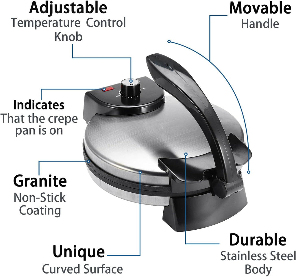 Electric Roti Maker Tortilla Press 10 Inch Multipurpose Electric Tortilla Maker Automatic Electric Chapati Press with Removable Handle Roti Tortilla Maker Tortilla Press Electric Non Stick
