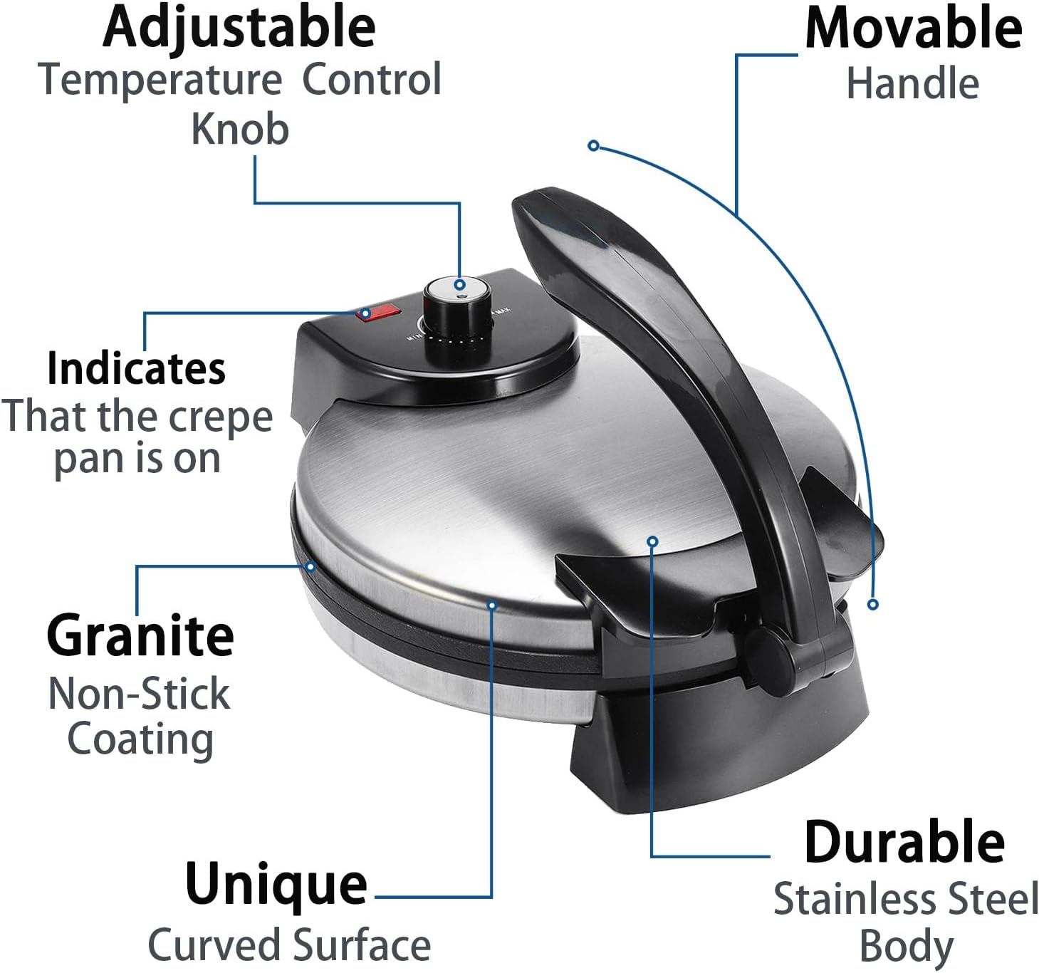Electric Roti Maker Tortilla Press 10 Inch Multipurpose Electric Tortilla Maker Automatic Electric Chapati Press with Removable Handle Roti Tortilla Maker Tortilla Press Electric Non Stick