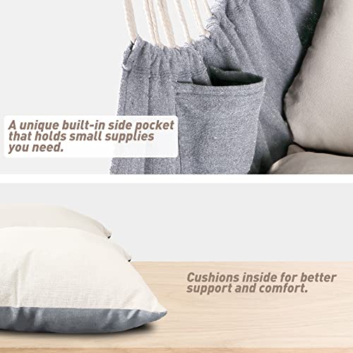 Chihee Hammock Chair Hanging Swing 2 Pillows Included,Strong Webbing Straps and Hooks for Easy Hanging Soft Cotton Hanging Chair Side Pocket Tassel Chair Comfort Indoor Outdoor