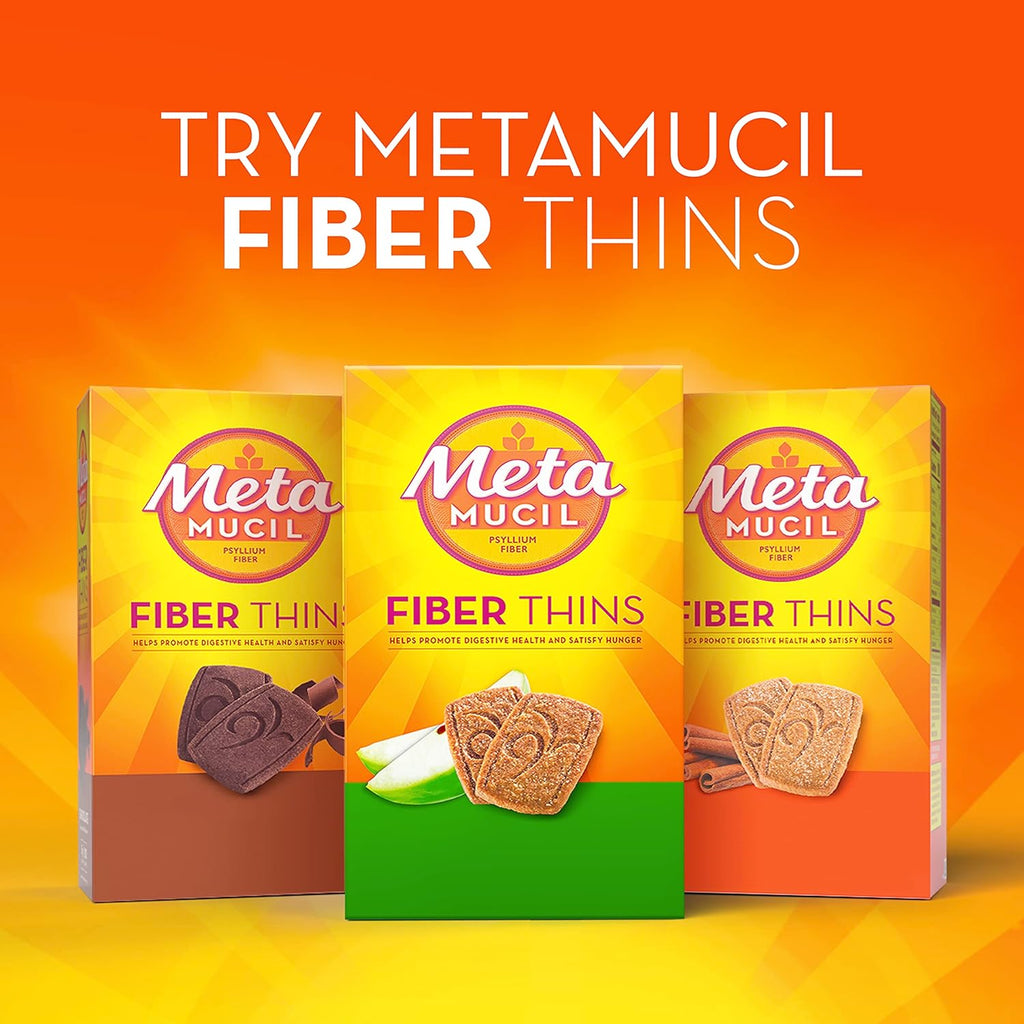 Metamucil Fiber Thins, Daily Psyllium Husk Fiber Supplement, Supports Digestive Health and Satisfies Hunger, Cinnamon Spice Flavor, 4 Packs x 12 Servings (48 Total Servings)