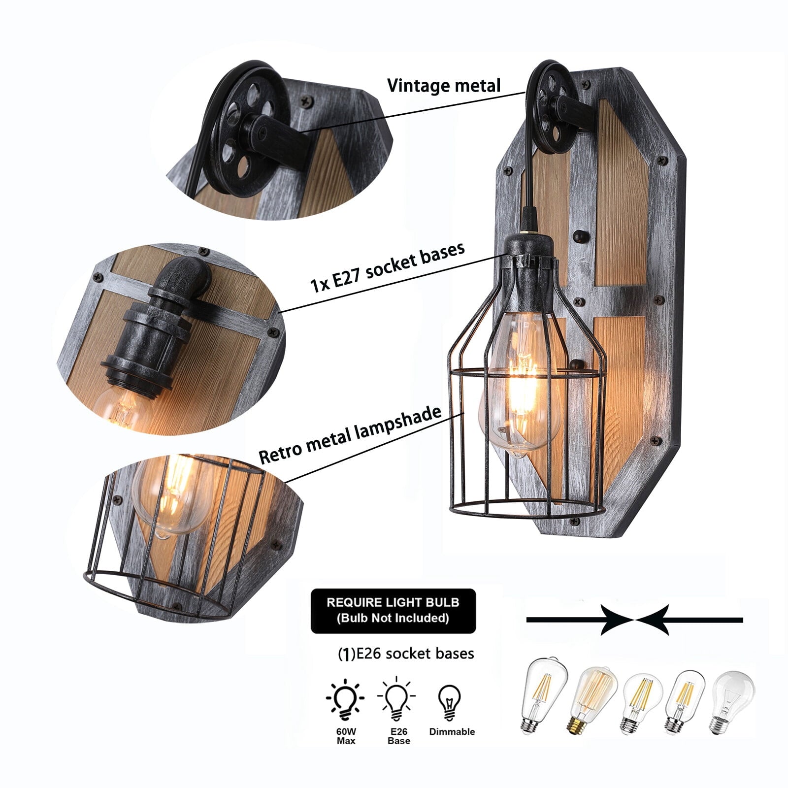 Farmhouse Wall Light Fixture Sconce Vintage Industrial Rustic Metal Wall Lamp