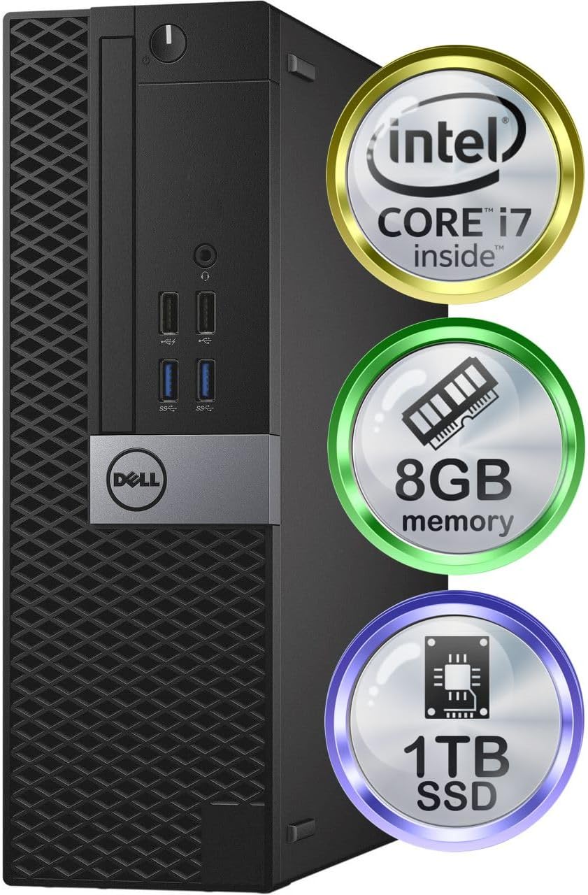 Dell Optiplex 7040 Desktop Computer | Quad Core Intel i7 (3.4) | 8GB DDR4 RAM | 1TB SSD Solid State | Windows 11 Professional | Home or Office PC (Renewed)