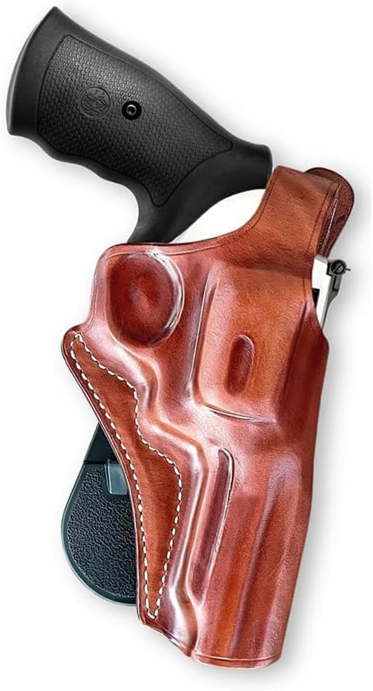 Premium Leather OWB Paddle Holster with Thumb Break Fits, Smith Wesson N-Frame Model 629/29 Classic Full Underlug Barrel 44 Magnum 5''BBL, Right Hand Draw Brown Color #1261#