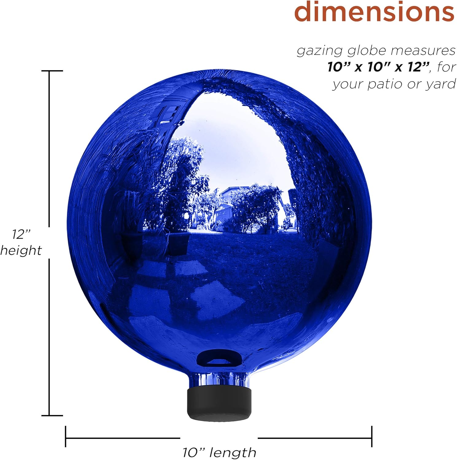 Alpine Corporation 10" Diameter Blue Glass Gazing Globe with 10" Tall Black Iron Stand