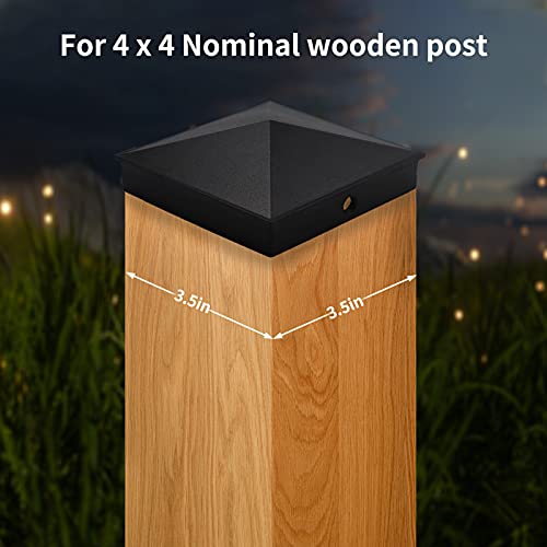 Azdele 6x6 Aluminum Pyramid Post Caps Cover for 6x6 Nominal Wood Post(Actual 5.5" x 5.5" Wood Post), with Matte Finish Powder Coated Surface, for Fences Wood Post of Decks or Corridors(Black, 4Pack)