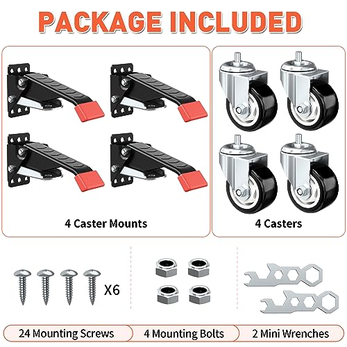 SPACEKEEPER Workbench Casters Kit 880 Lbs - 3 Inch Heavy Duty Retractable Caster Designed for Workbenches Machinery & Tables, 4 Pack