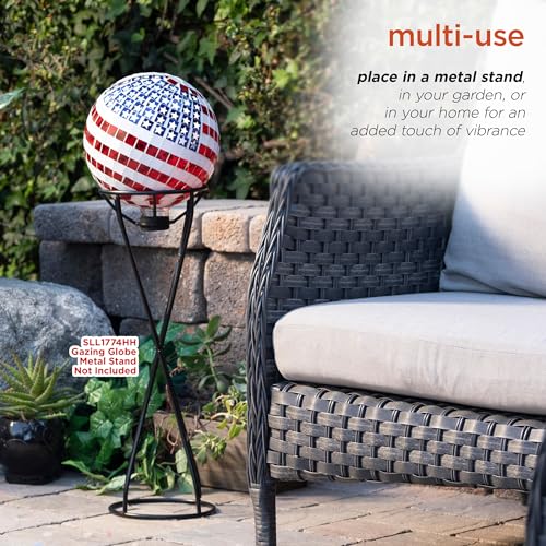 Alpine Corporation 10" Diameter Indoor/Outdoor Glass Mosaic Gazing Globe Yard Decoration, Patriotic Design