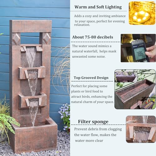 Tall Floor Outdoor Fountains and Waterfalls with Lights Indoor Water Fountain Outdoor Modern Cascading Floor-Standing Indoor Outdoor Fountain