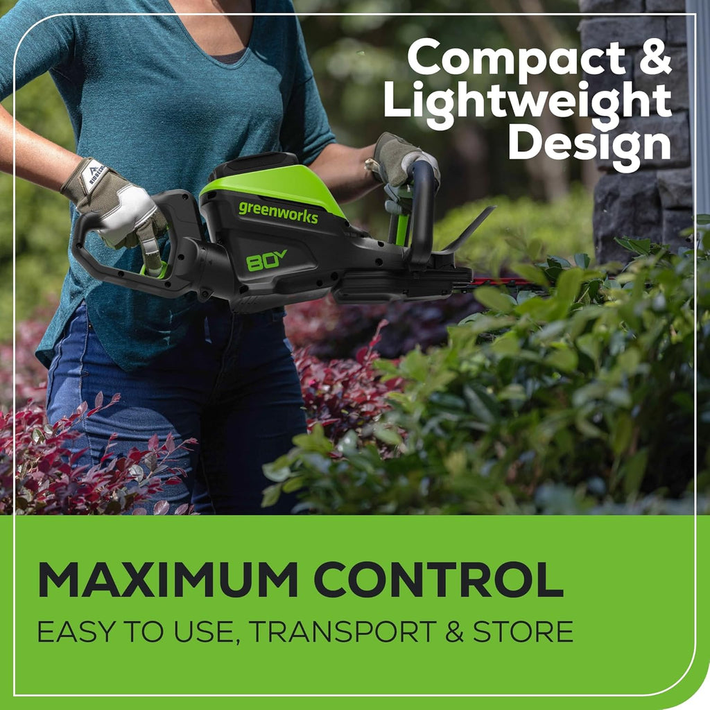 Greenworks 80V 26" Brushless Hedge Trimmer, 2.0Ah Battery and 2A Charger