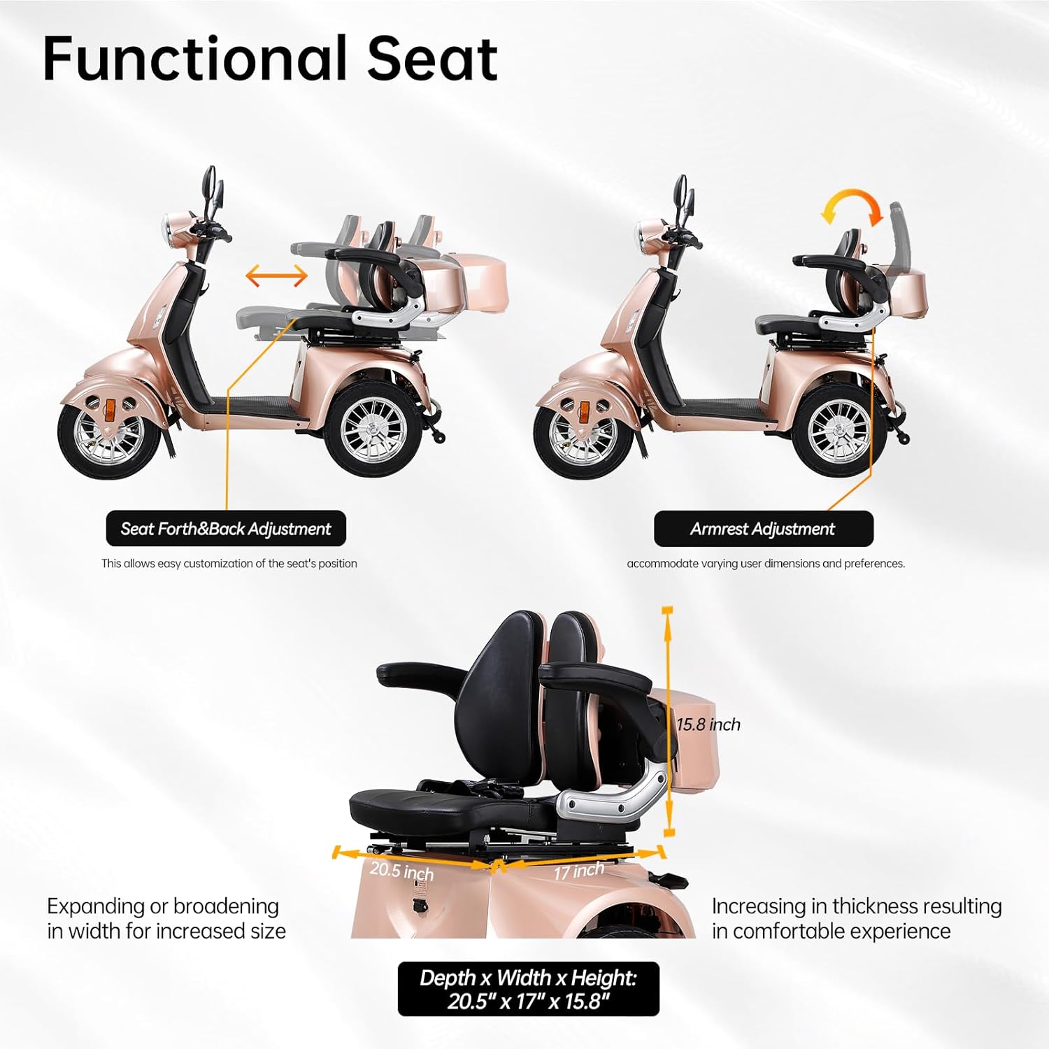 800W Heavy Duty 4 Wheel Mobility Scooters for Seniors & Adults 500lbs Capacity, Powered Mobility Scooters with 3-Speed Control & USB Charger Port, Under Seat Storage, Rose