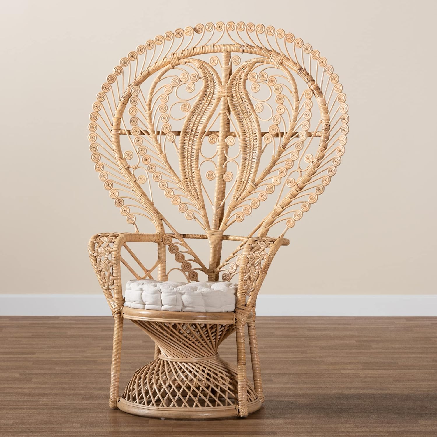 Baxton Studio Fedra Natural Rattan Peacock Chair, Oversized
