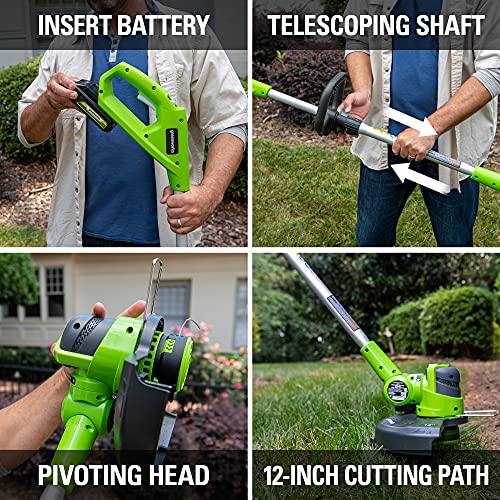 Greenworks 24V 12 inch String Trimmer, 2Ah USB Battery and Charger Included ST24B215