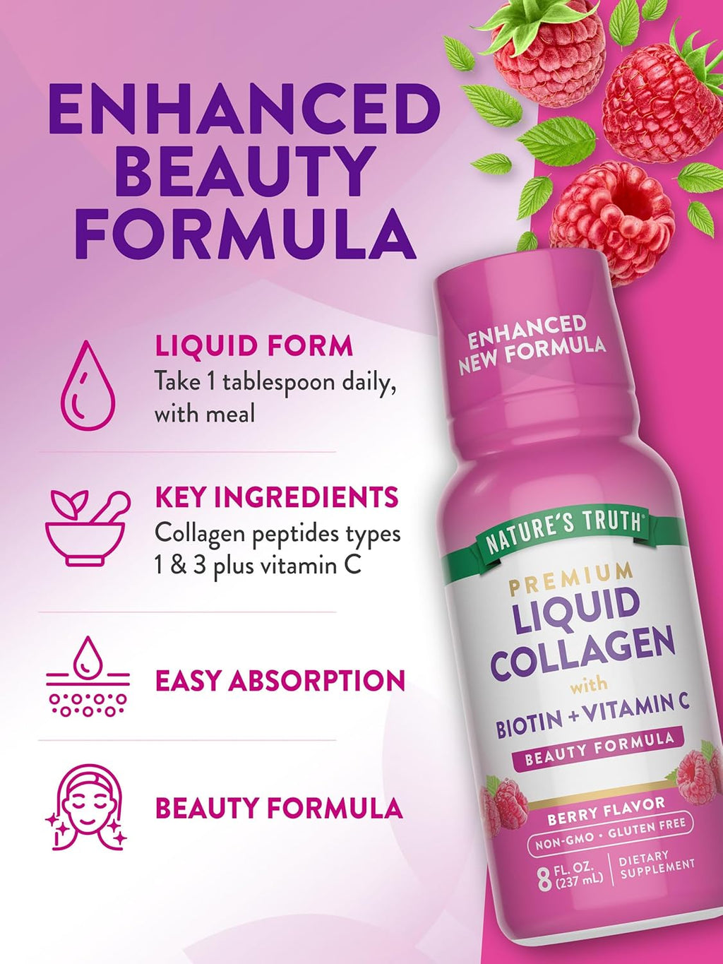 Nature's Truth Liquid Collagen | Berry Flavor | 8 oz | Non-GMO and Gluten Free Supplement
