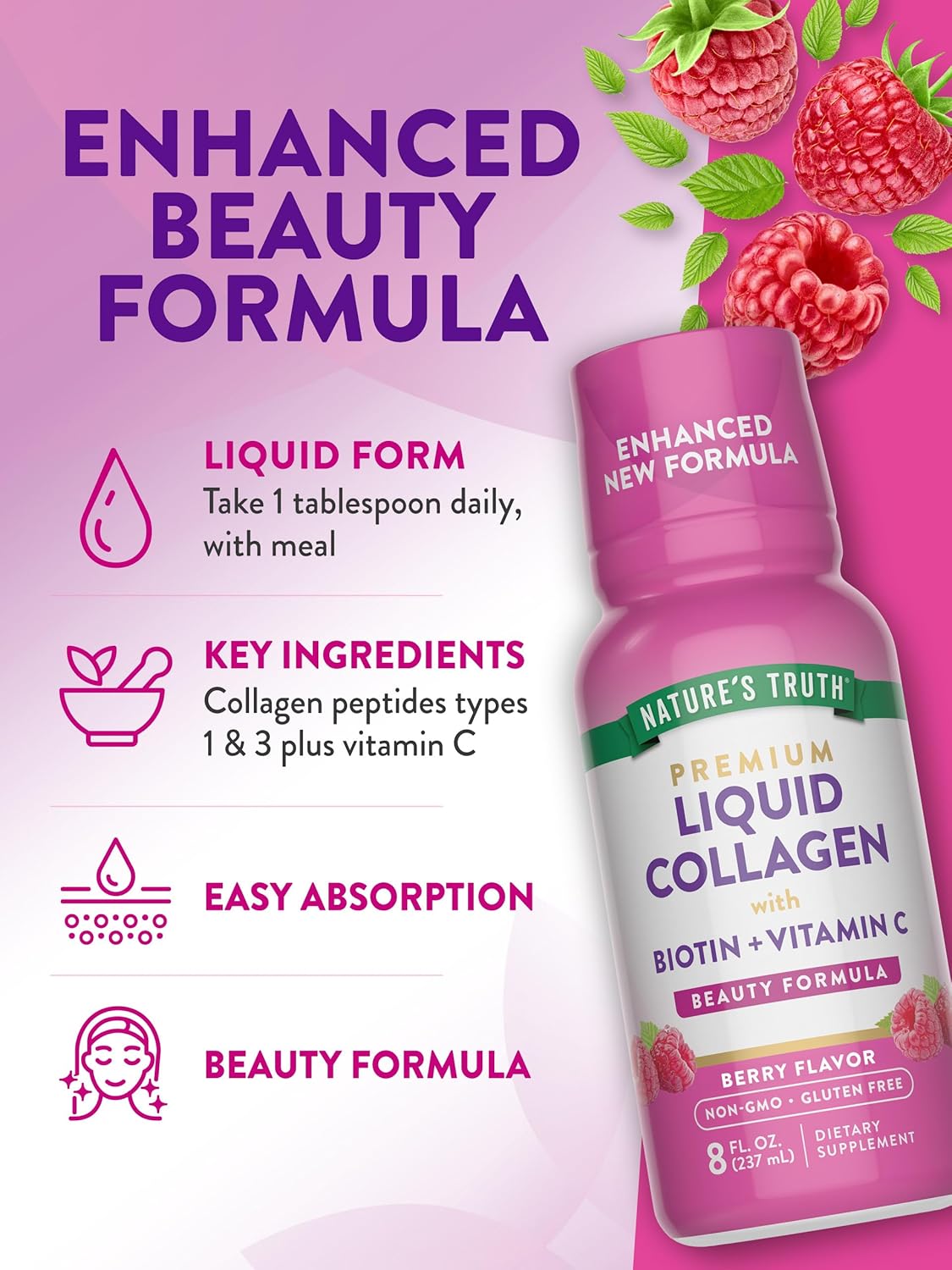 Nature's Truth Liquid Collagen | Berry Flavor | 8 oz | Non-GMO and Gluten Free Supplement