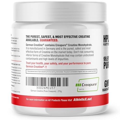 Pure Creapure Micronized Creatine Monohydrate Powder, Promotes Muscle Growth, Increase Muscle Mass, Enhance Strength, 99.99% Purity, 3rd Party Tested, 270g (54 Servings)