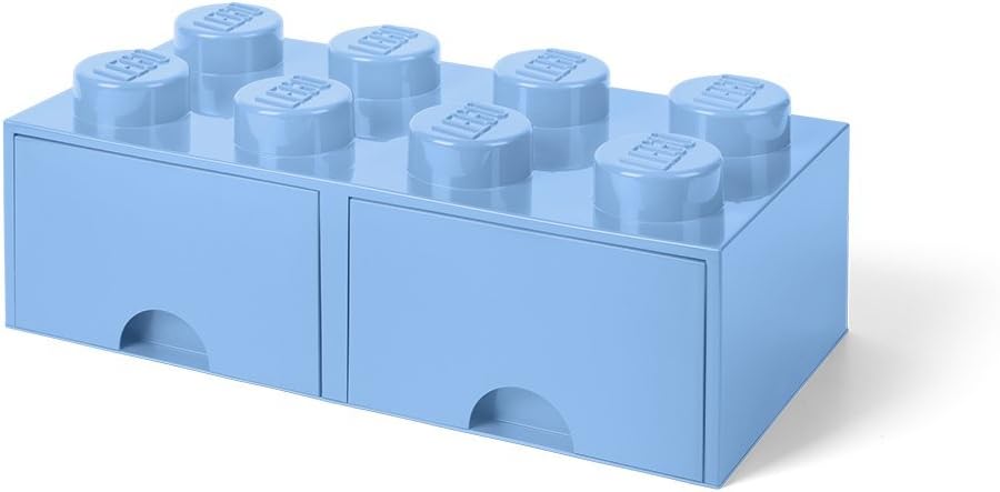 LEGO Brick Drawer, 8 Knobs, 2 Drawers, Stackable Storage Box, Light Royal Blue