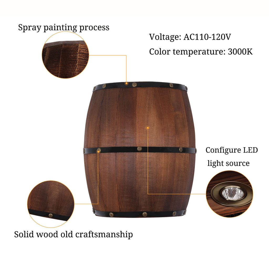 Wood Wine Barrel Wall Lamp Wall Light Fixture Sconce Lighting Home Decoration