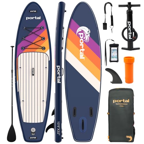 PORTAL SUP Inflatable Paddle Board for Adults 10'6'' Stand Up Paddleboard,Non-Slip Deck Blow up Paddle Boards with Adjustable Paddle, Carry Bag, and Repair Kit