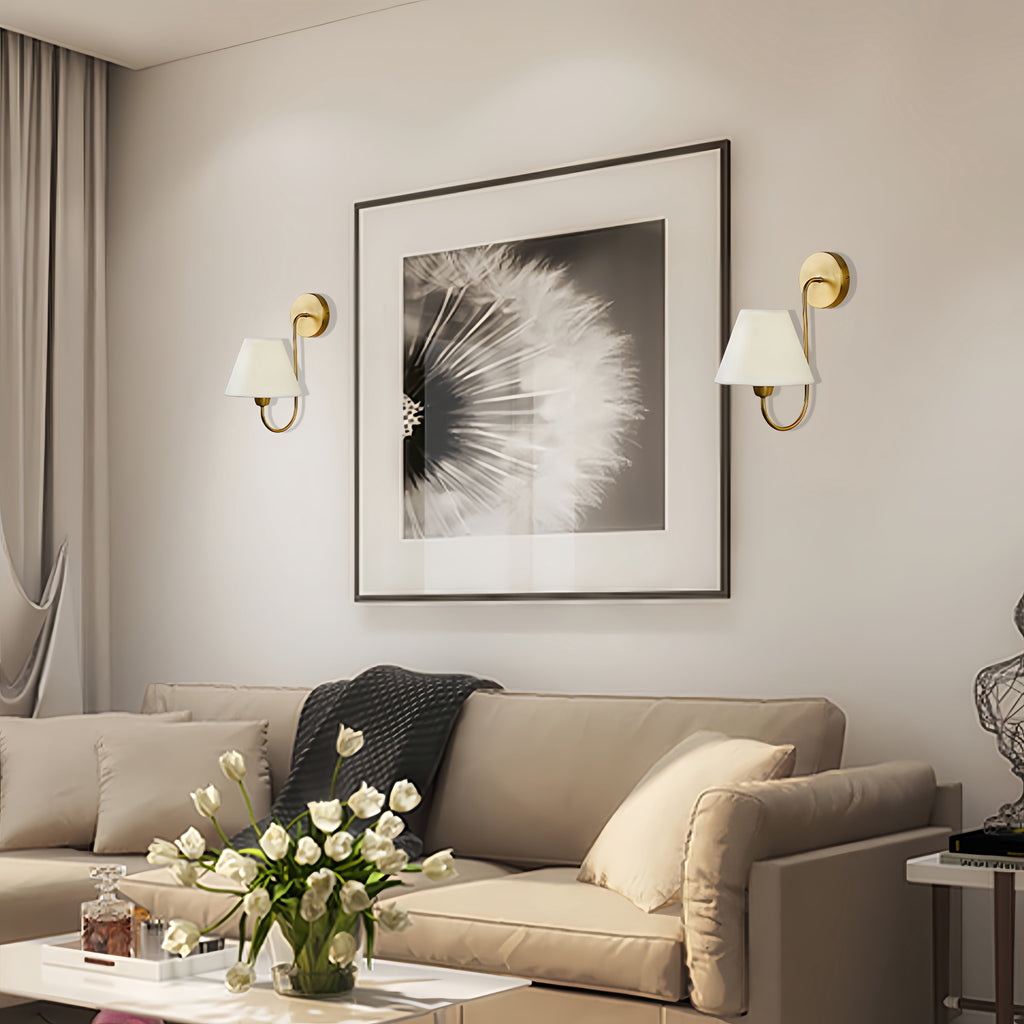 Gleaming Elegance Wall Sconce with Antique Brass&White Linen Shade,Indoor Sconce for Living&Bedroom