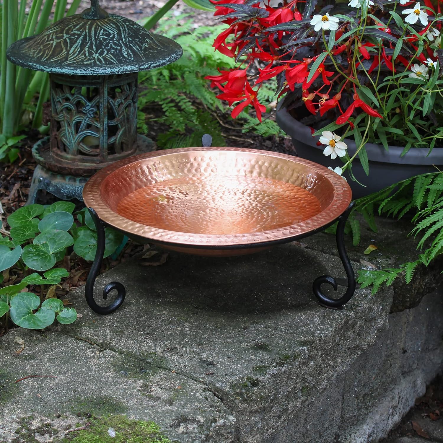 Achla Designs 201-7017 Hammered Solid Short Stand Birdbath, Satin Copper
