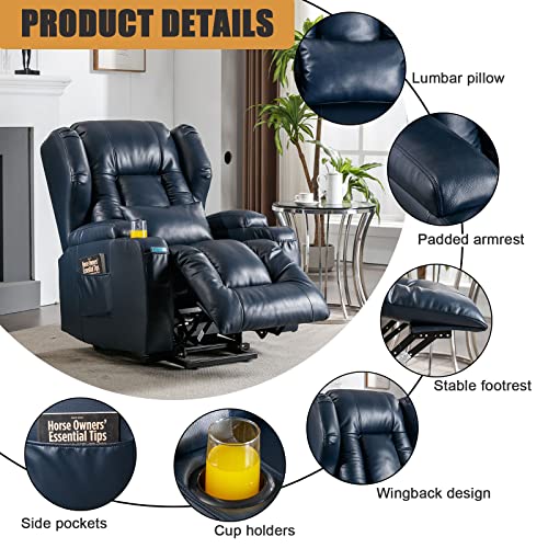 Lift Chair Recliner Power Lift Recliner Chair for Elderly Pregnant w/Massage Heat Infinite Position Electric Lift Recliner w/USB Port/Cup Holders/Side Pockets (PU-Blue)