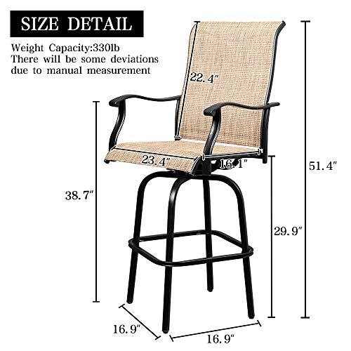 VINGLI Upgraded 3PCS Swivel Outdoor Bar Set Patio Bar Set Outdoor Bistro Set, 2 Swivel Bar Stools and Bar Table for Yard, Garden High Top Outdoor Table and Chairs (Black)