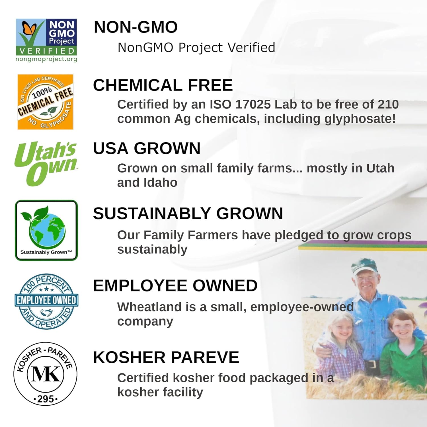 Wheatland™ Soft White Wheat Berries • 23 lbs • Delicious • Healthy Food Option • Farm Fresh • Mylar and Bucket Provide 25 Year Shelf Life • Emergency Food Storage • Non-GMO • Lab Tested Chemical-Free • Premium Baking Quality • Sproutable