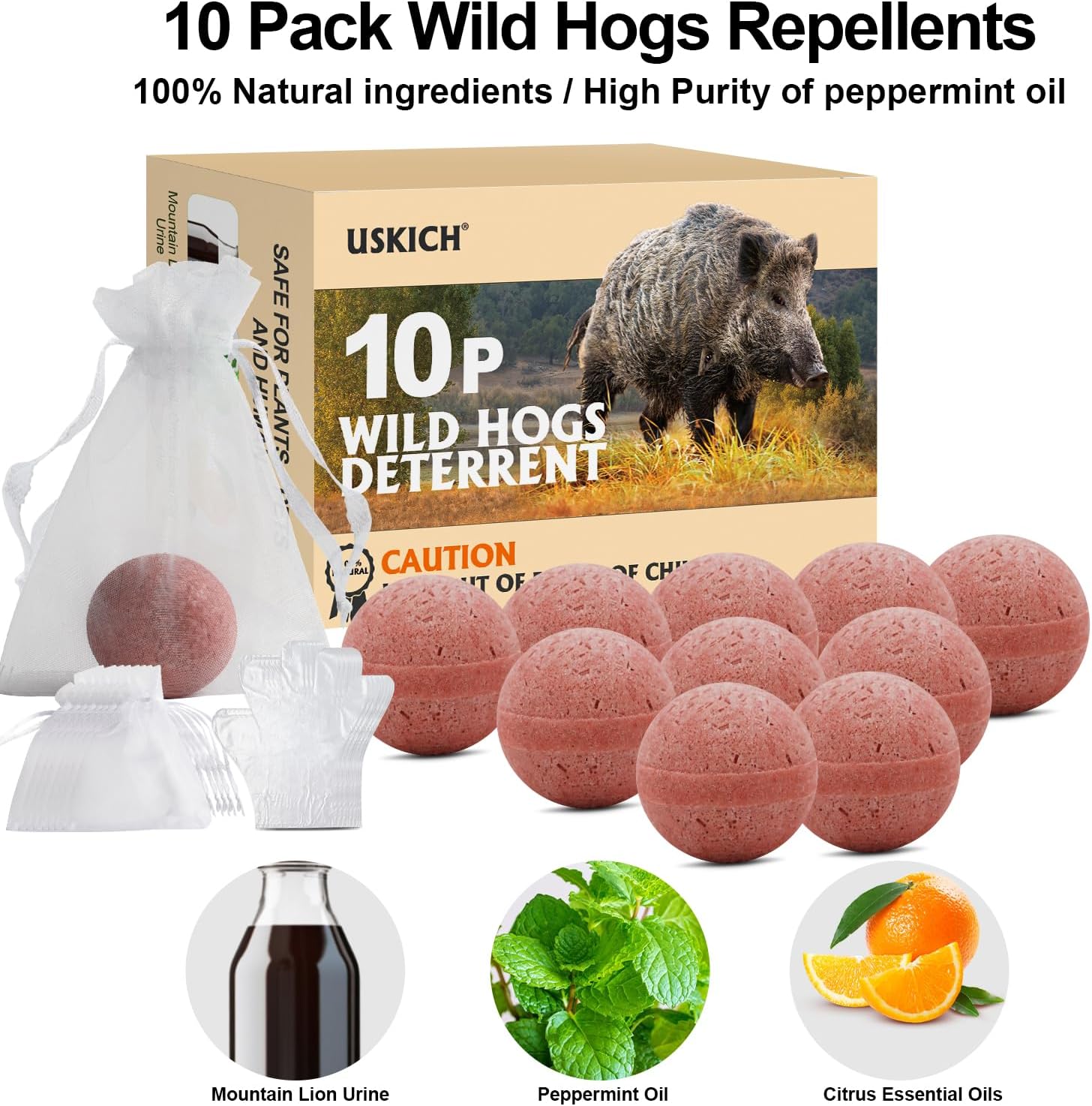 10 Pack Wild Hog Scram All Natural Wild Pigs, Feral Hogs and Javelina Repellent for farm, garden, yard, lawn, backyard, trees.