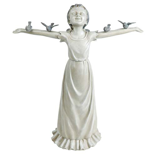 Design Toscano NG34012 Basking in Glory Little Girl Birds Outdoor Garden Statue, Medium, Handcast Polyresin, Two Tone Stone Finish