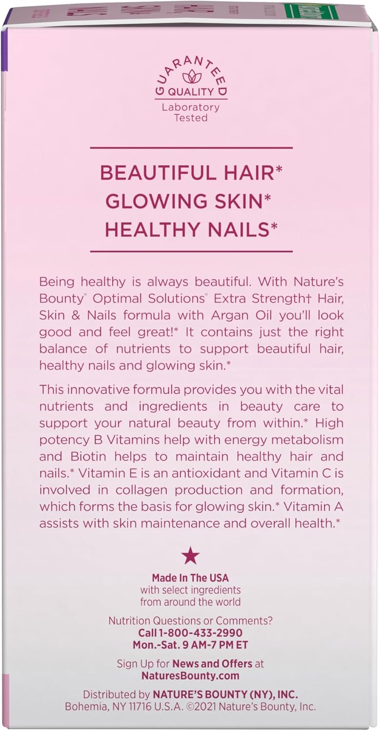 Nature's Bounty Advanced Hair, Skin & Nails, Argan-Infused Vitamin Supplement with Biotin and Hyaluronic Acid, 150 Rapid Release Softgels