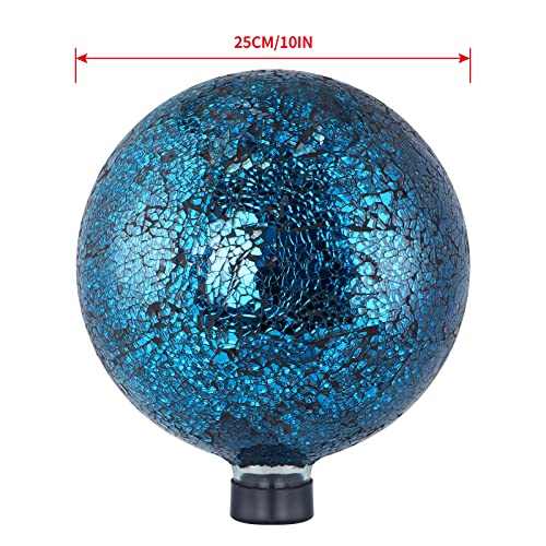 Mosaic Gazing Ball, 10-Inch Decorative Gazing Globe, Glass Gazing Sphere for Garden, Outdoor Landscape Decor (Navy Blue)