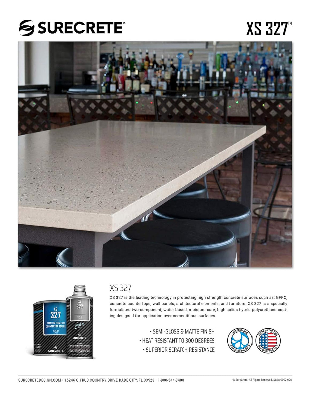 Surecrete Concrete Countertop Sealer XS-327 Semi-Gloss Food Safe Sealer Water Based